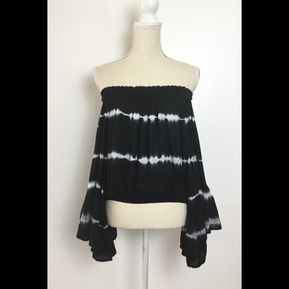 Elan Tops - Elan Tie Dye Bell Sleeves Off Shoulder Blouse Top